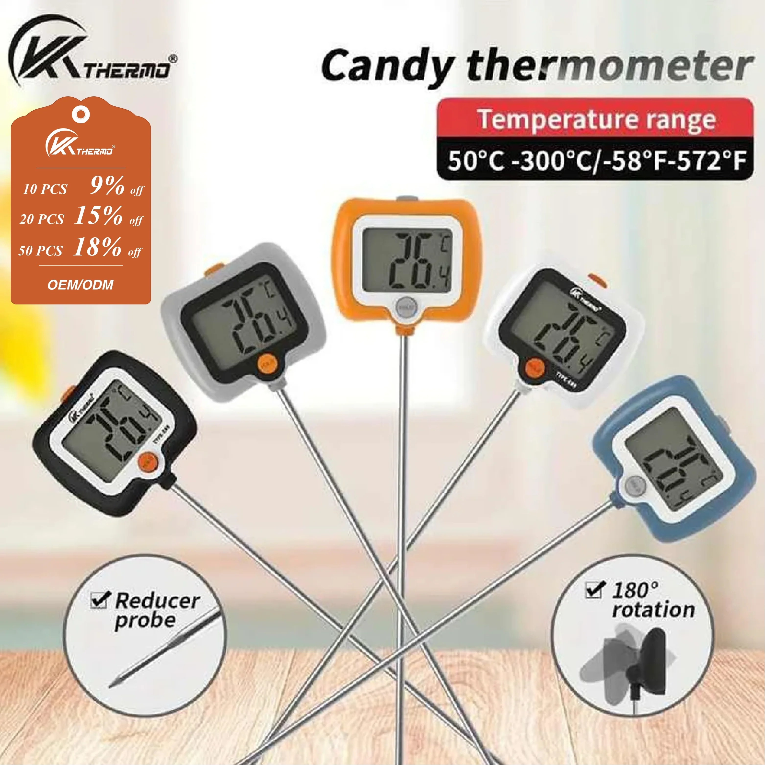 Digital Candy Thermometer with 304 Stainless Steel Probe & Pot Clip, LCD Display for Cooking, Frying, Syrup Making -58°F to 572°