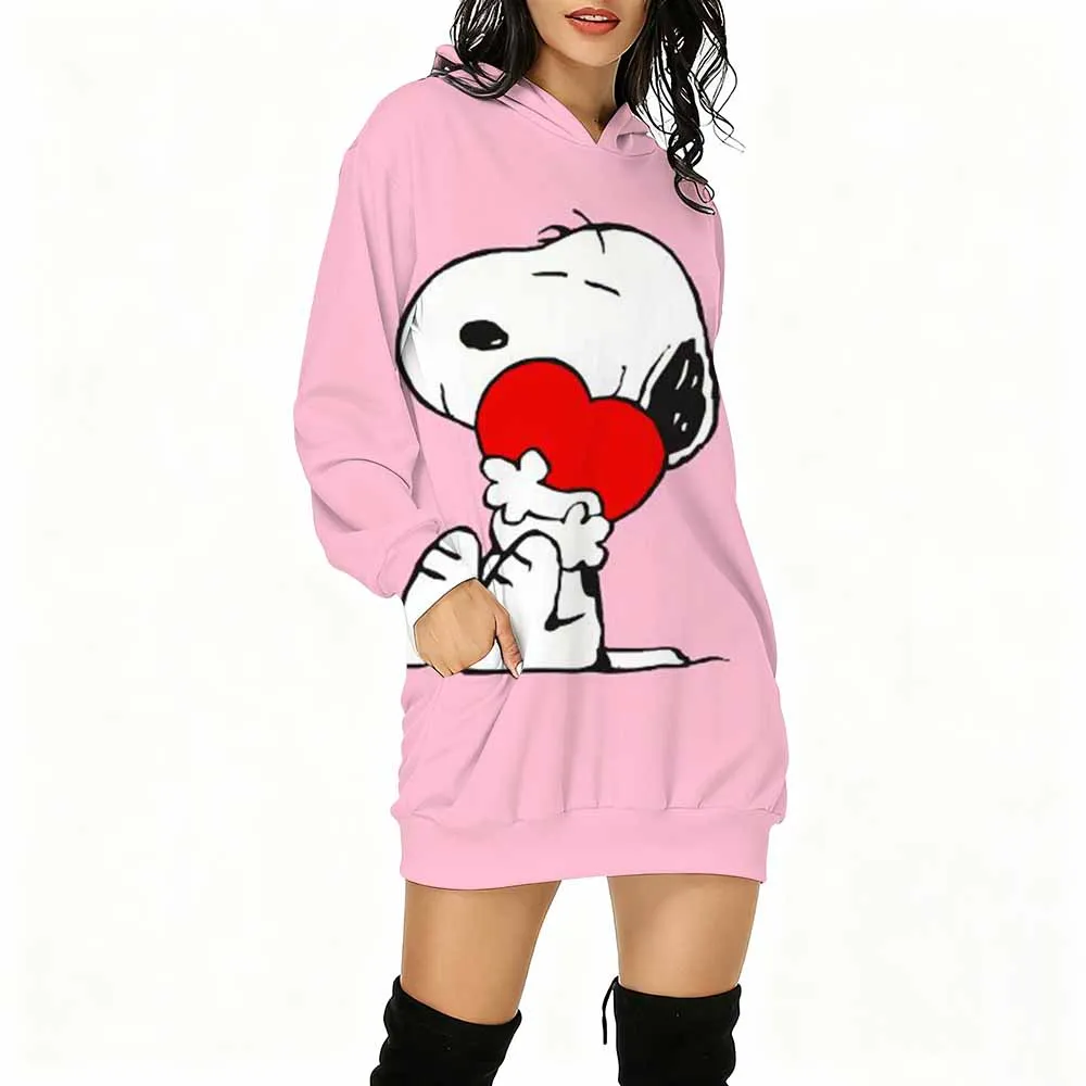 Snoopy cartoon hoodie para meninas em torno do pescoço hoodie para mulheres de manga comprida topo solto casual hoodie casais vestido superior ﻿