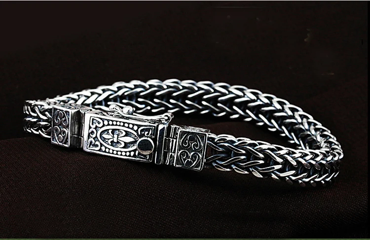 New Vintage Manly Braided Dragon Bone Retro Thai 925 Sterling Silver Anchor Link Chain Bracelet For Men