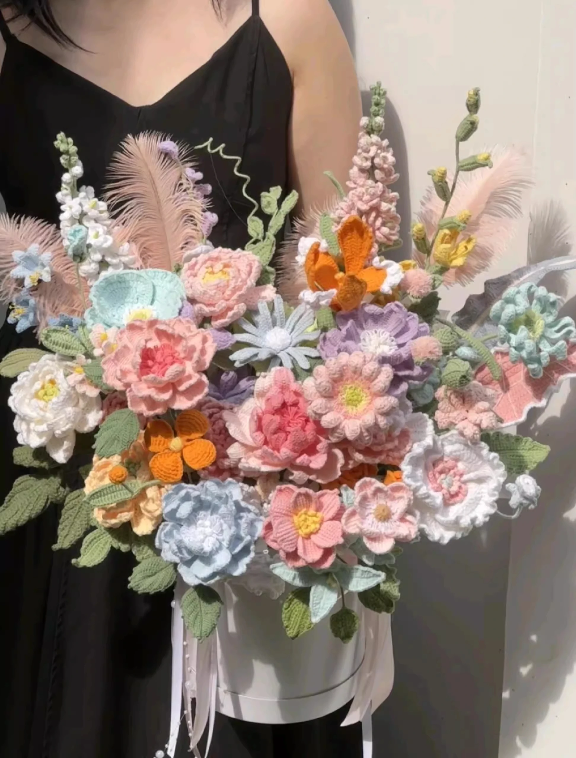 雪の妖精手作りdiy編み糸フラワーブーケハグバケット素材キット親友へのギフト高級感