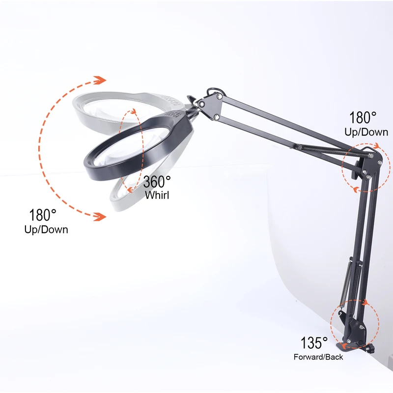 

127MM Large Lens Desktop Cantilever Clip Magnifier with 48PCS High Bright LED Lights 3 Color Modes Stepless PD435127/T