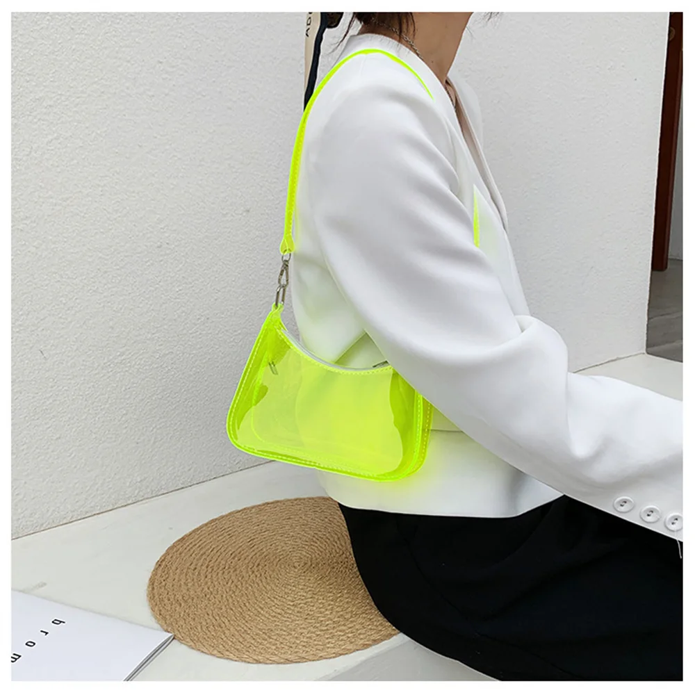 Fashion Vintage Ladies Jelly Solid Color Clear Underarm Bag Casual Women Handbags Purse Mobile Phone Shoulder Bag Festival Gifts