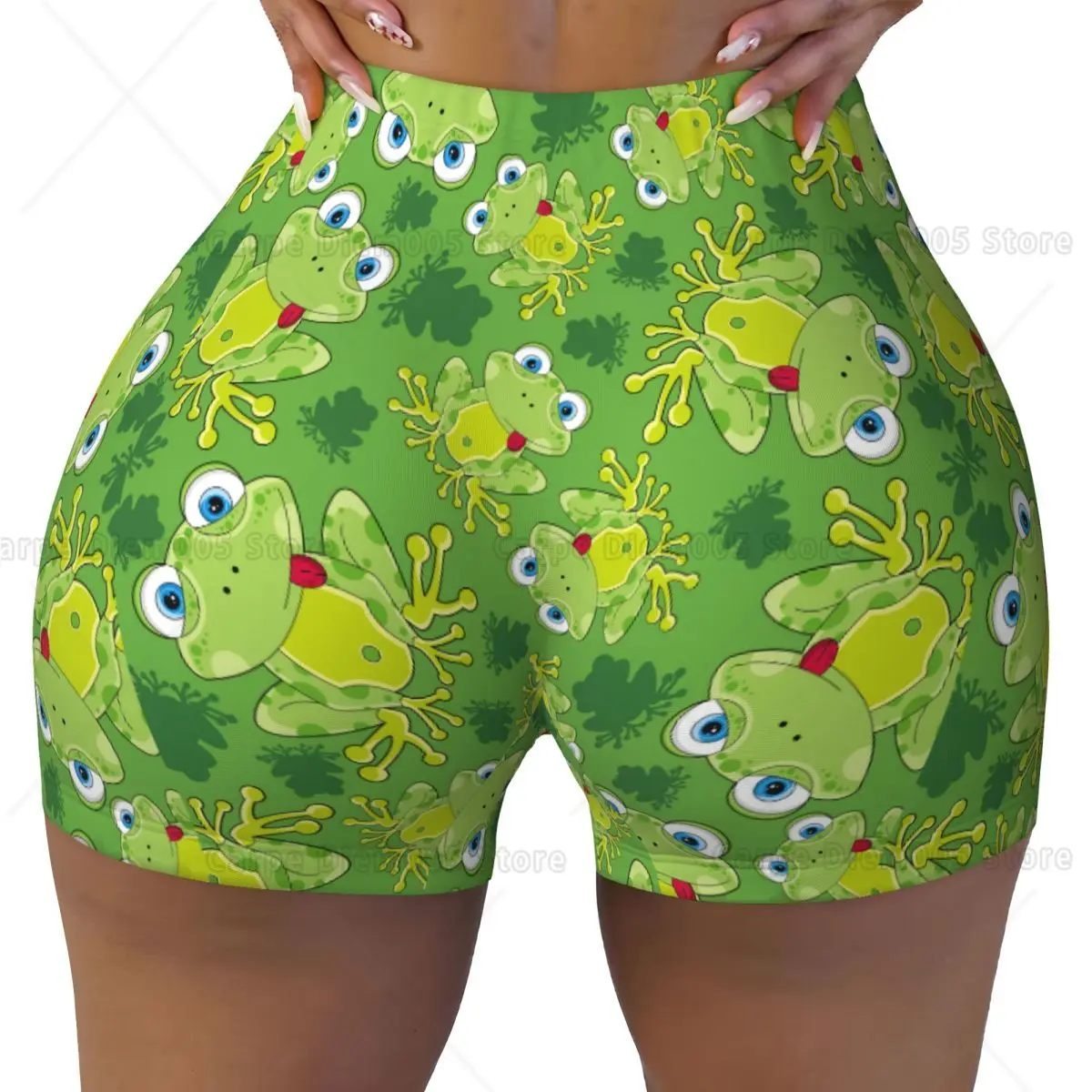 

Женские байкерские шорты с высокой талией и рисунком лягушки для тренировок в тренажерном зале, шорты для йоги