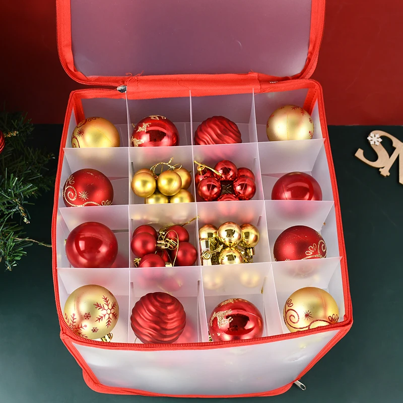 64 Grid Baubles Storage Box Christmas Balls Storage Xmas Tree Decorations Organizer With Zippered And Handles Toys Storage Box