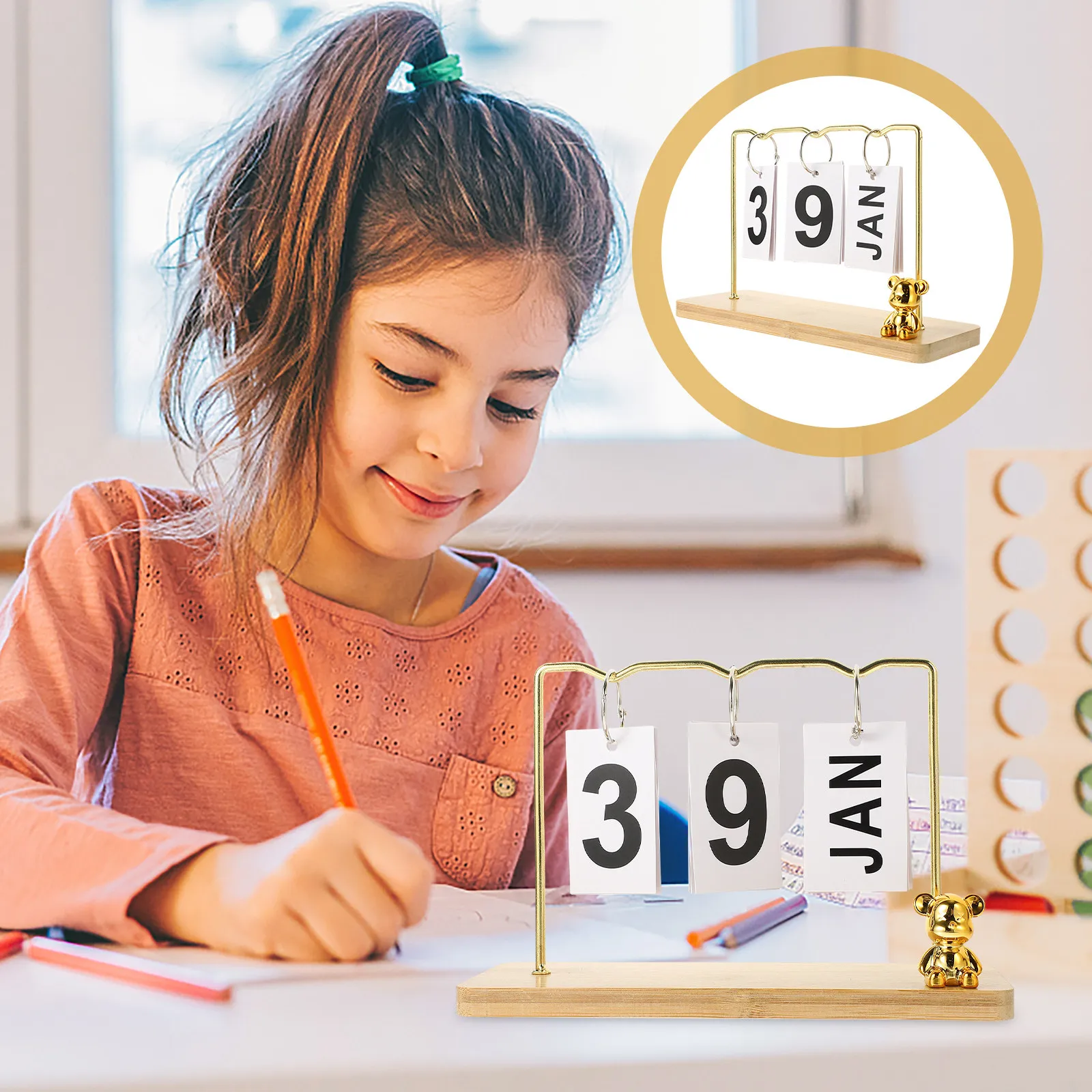 

Desk Calendar Perpetual Flip Rustic Wooden Office Desktop Decoration Reusable Desk Calendar for Home Office Desktop Decoration