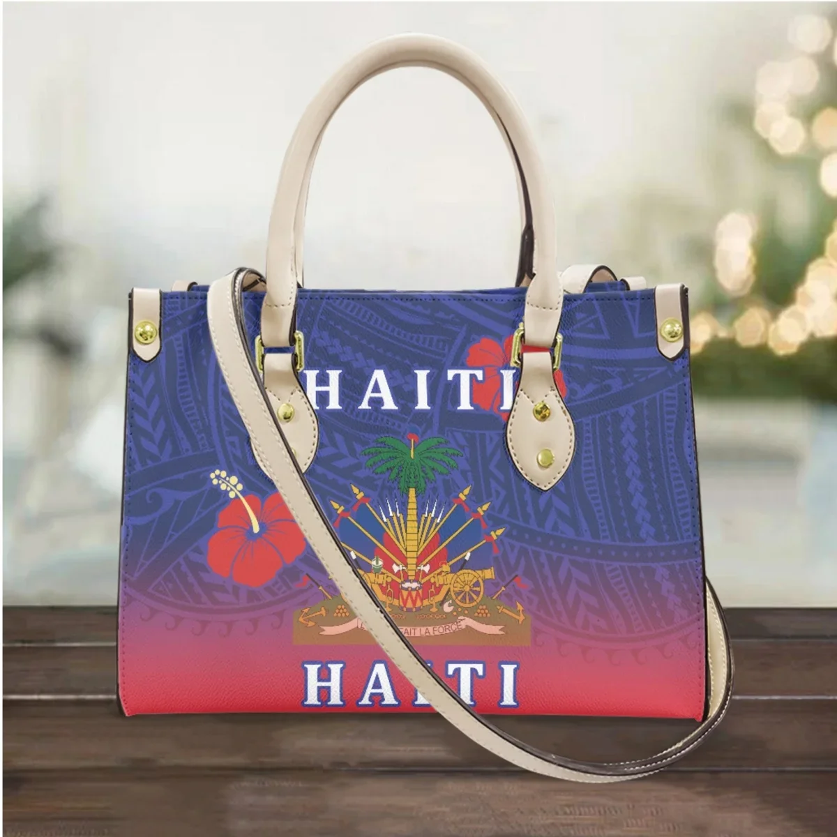 

Haiti Print Cross Body Bags Polynesian Hibiscus Flower Design Top Handle Messenger Bag New Street Trend Girls Coin Purse Female