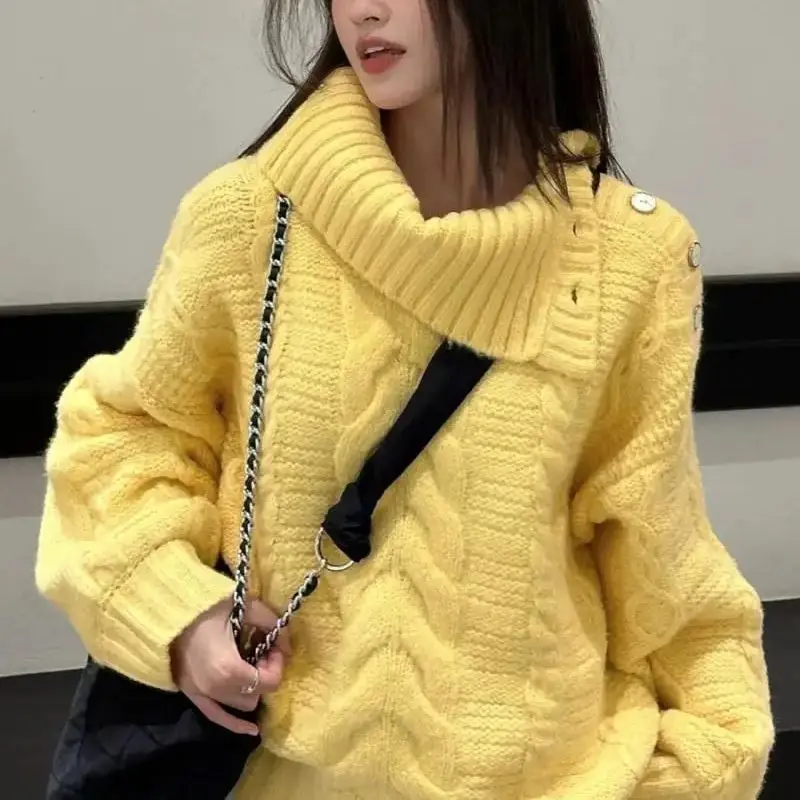 

Design Retro Twist Pullover Sweater Women Korean Fashion Loose Knitted Pullovers Sweet Preppy Long Sleeve Jumpers Fall Winter