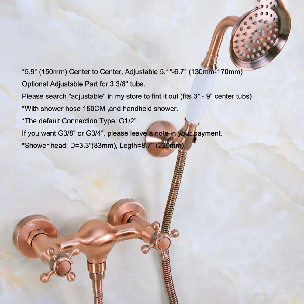 Antique Red Copper Brass Bathroom Hand Held Shower Faucet Set Bath Mixer Taps ana297
