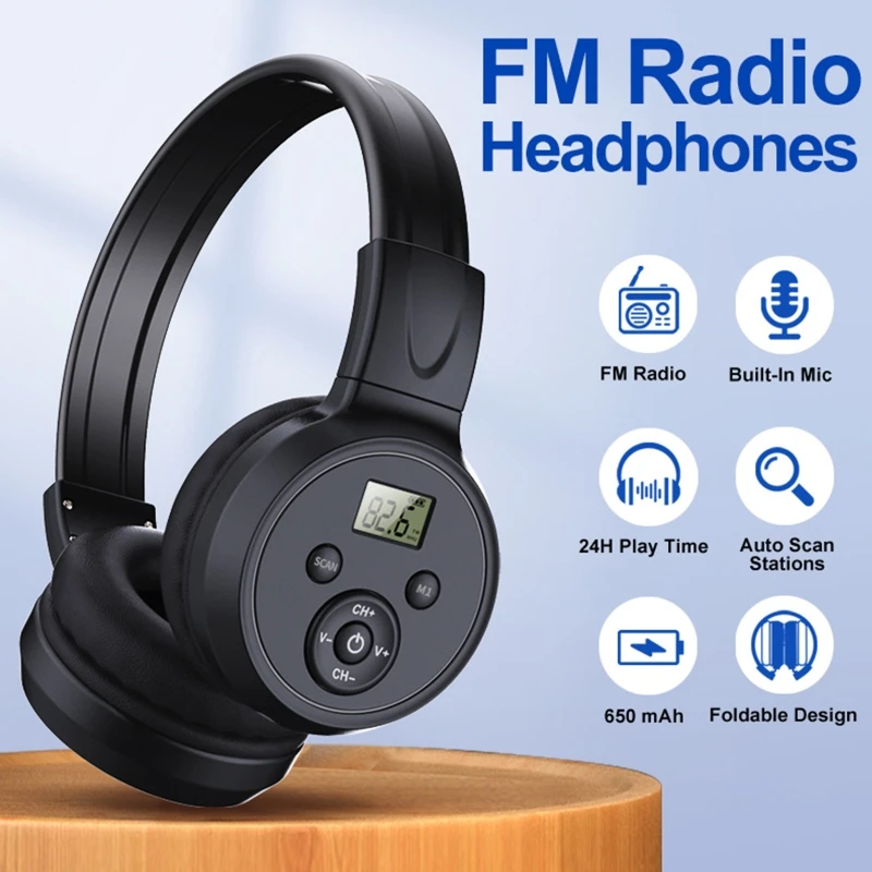 Portable FM Radio Rechargeable Headphone Ear Muffs Foldable Design LCD Display FM Radio Headset Scalable Design