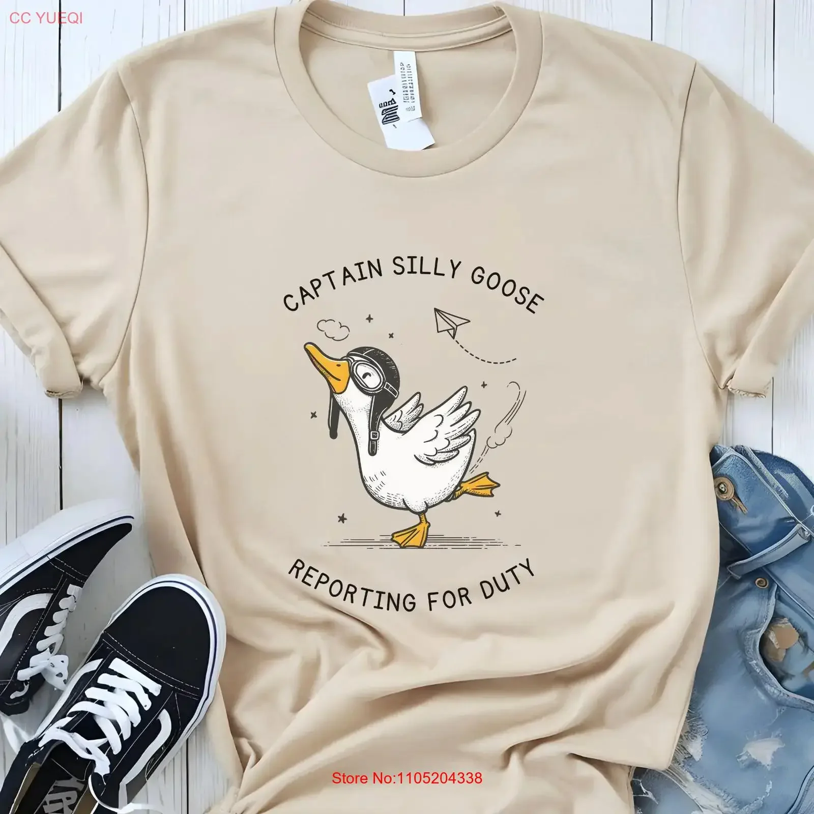 

Silly Goose T Shirt Captain Funny Farm Animal Top Lover Pilot Cute Humor vintage Washed Unisex homme fashion Versatile