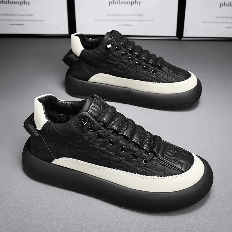 Men Chunky Casual Sneakers Youth Student Board Vulcanized Shoes Tennis Sport PU Slip-On Mix Color Skateboarding Walking Trainers