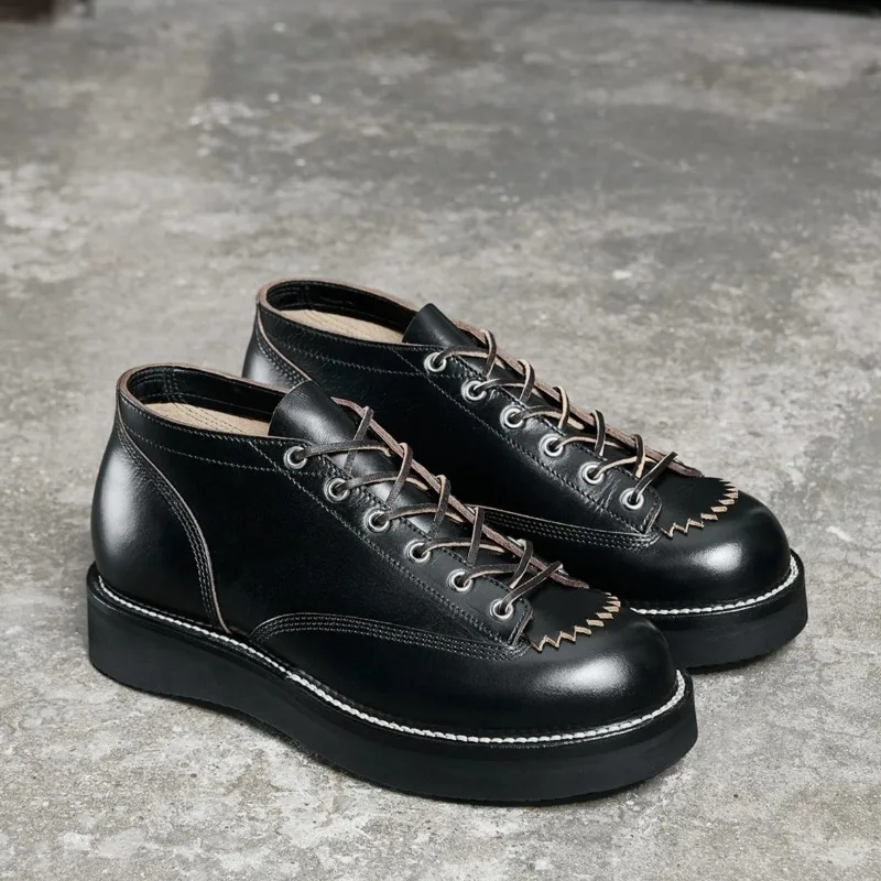 

Handcrafted Vintage Cow Leather Men Work Shoes Fashion Fringe Outdoor Ankle Biker Motorcycle Boots Luxury Safety Riding Boots