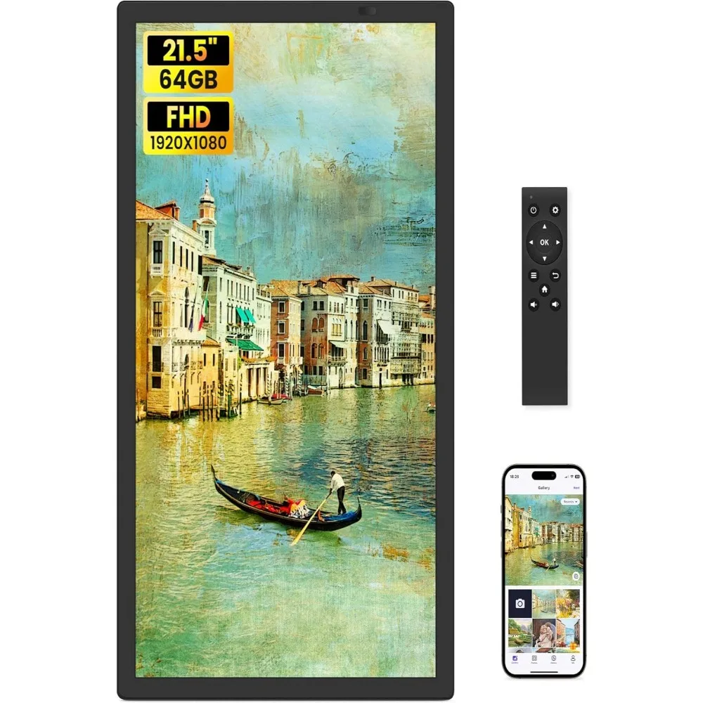 Popular-21.5 Inch Large Digital Picture Frame WiFi w/Remote Control, 1920 x 1080 FHD IPS No Touch Screen Electronic Photo Frames