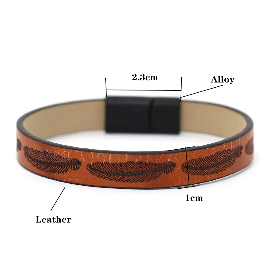 Punk Men Leather Bracelet Detachable Magnet Buckle Bangle Hiphop Feather Braclet Gifts For Him Leisure Pulseria Accessoris Joias