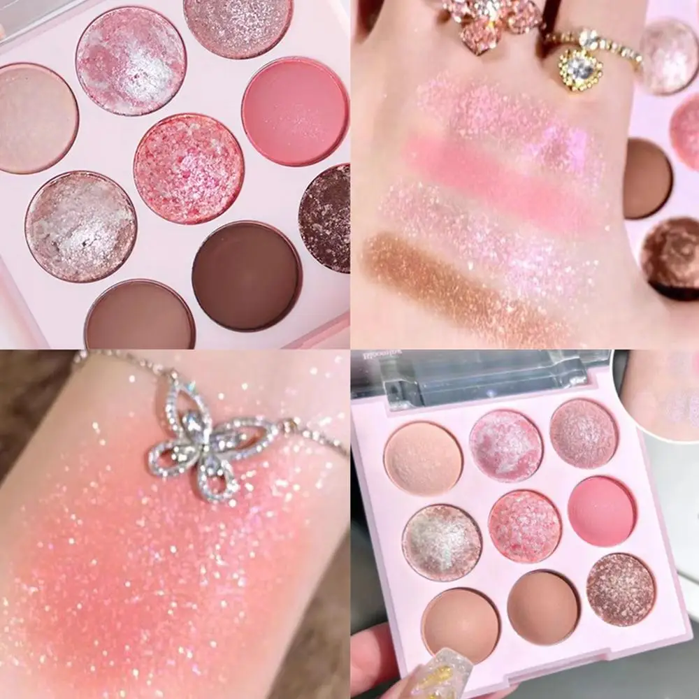 Palette de fard à barrage crème glacée pour femmes coréennes, fard à joues rose, poudre cosmétique, yeux violets mignons, paillettes, 9 couleurs, 256