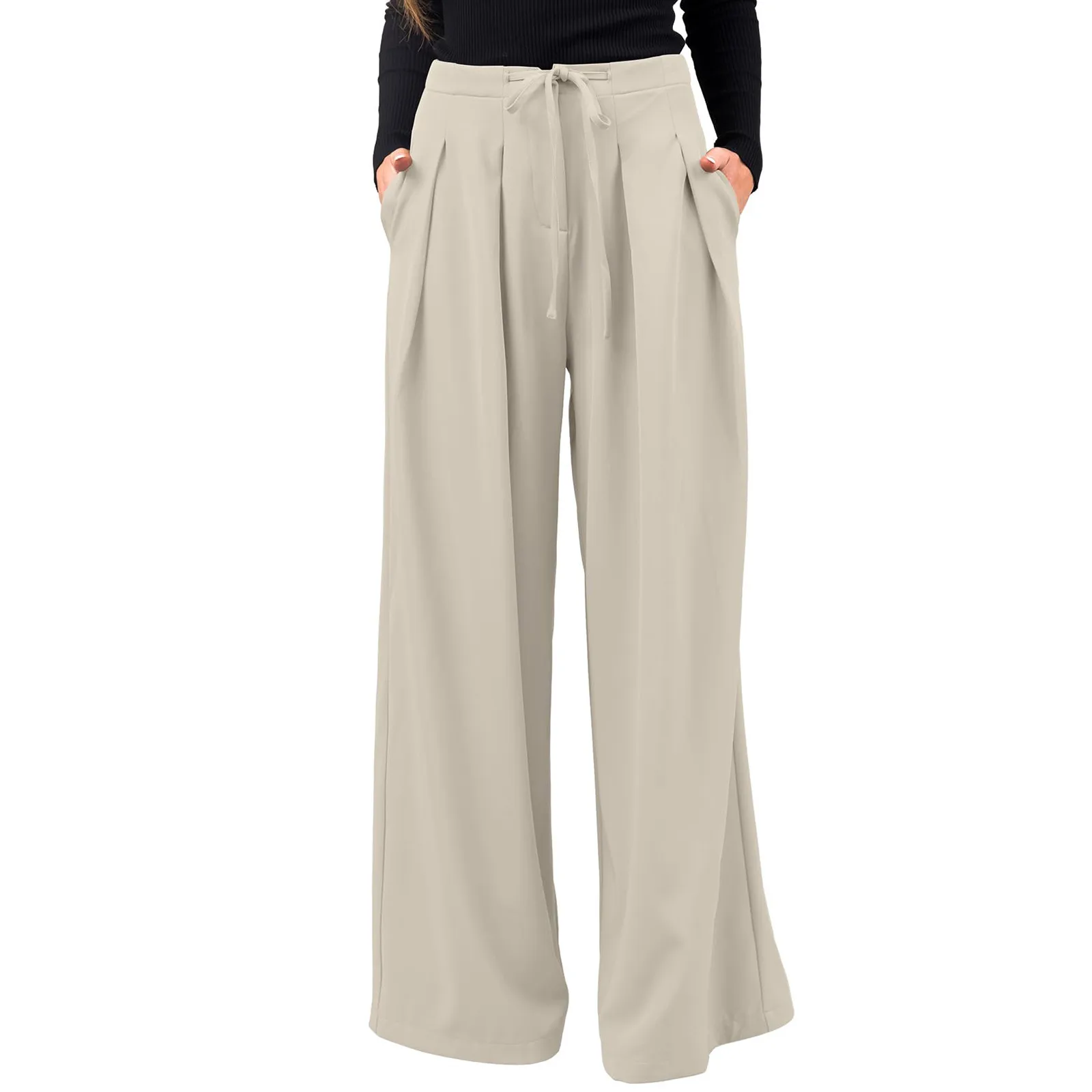 Pantaloni larghi da donna primavera 2024 con tasche pantaloni larghi a vita alta pantaloni larghi della tuta pantaloni dritti per le donne pantaloni da jogging