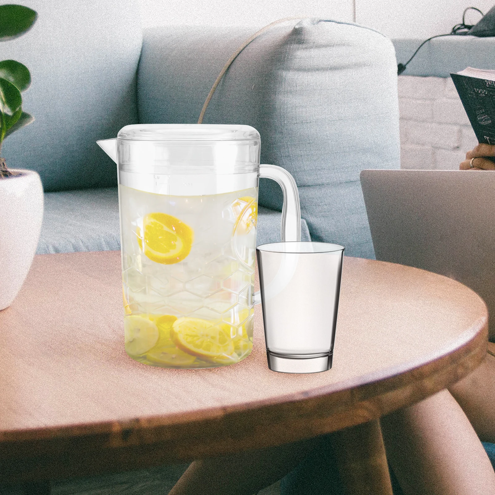 

1L Transparent Beverage Storage Container Plastic Measuring Pitcher Milk Tea Pot Cold Water Kettle for Storing Serving (with Lid