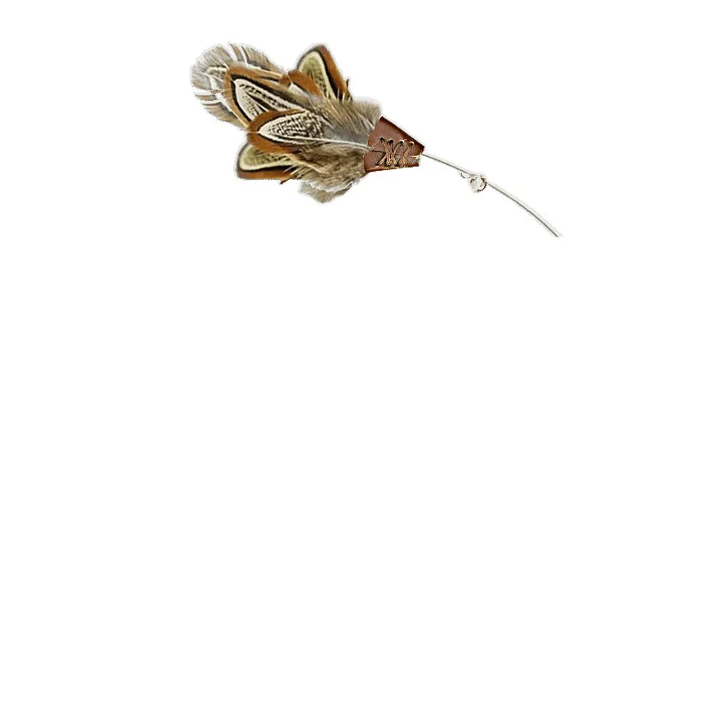 Cat teasing stick feathers are not rotten exquisite steel wire wooden handle long pole can be replaced durable bell cat
