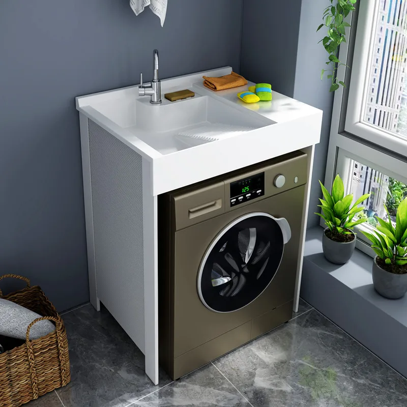Space aluminum balcony laundry cabinet with wash basin significant other small apartment bathroom washing machine cabinet washba