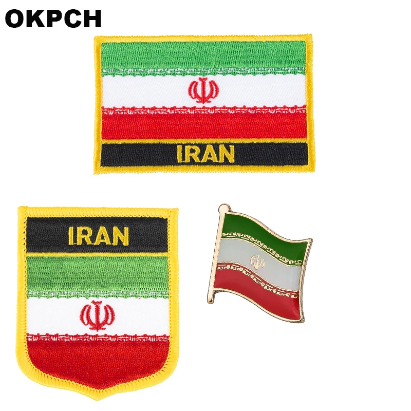 Iran Nationalflagge bestickte Aufnäher zum Aufbügeln für Kleidung, Metallabzeichen PT0130-3