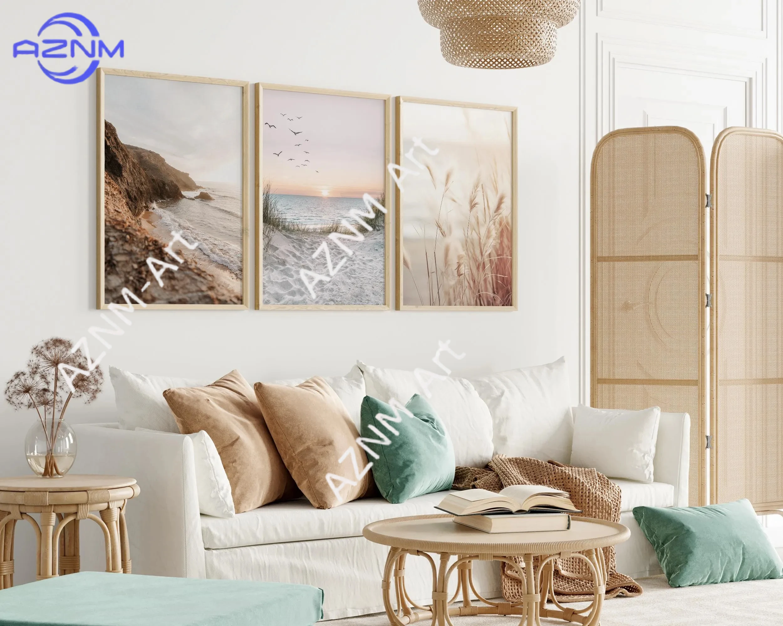 1PC/3PCS Coastal Wall Art Boho Beach  Printable Ocean Waves Wall Art Muted Calm Beach Photography Seascape Poster