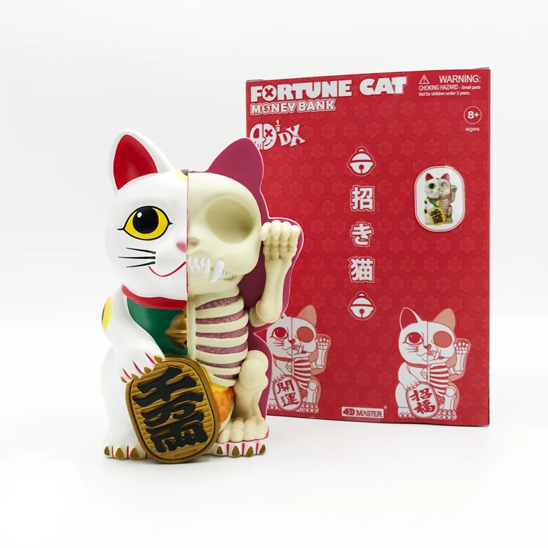 4D Half Anatomy Fortune Cat Classic Chinese Lucky Cat Waved Arm Japanese Lucky Cat Statue Figurine Ornaments For Home Office Dec