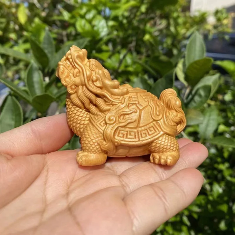 Natural Cypress Gossip Dragon Turtle Auspicious animals Figurine ，Chinese characteristic God Beast Home Room Office Decor Statue