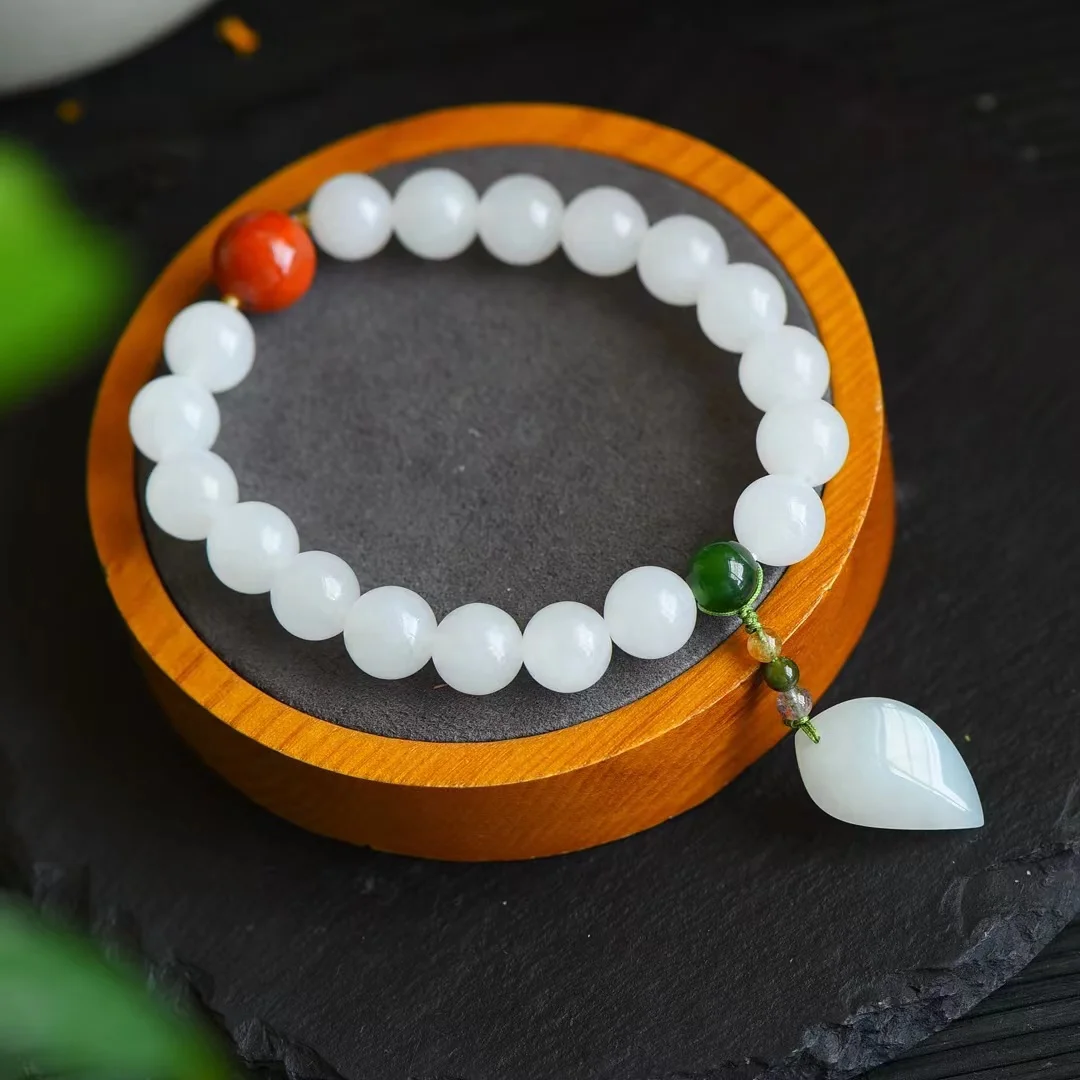 New Style  Hetian Jade Round Bead Bracelet with Water Drop Jewelry 9543#