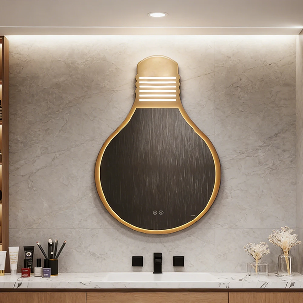 Modern Irregular Shape Fogless Smart Double Button Touch Screen Illumination LED Makeup Bathroom Living Room Decoration Mirror