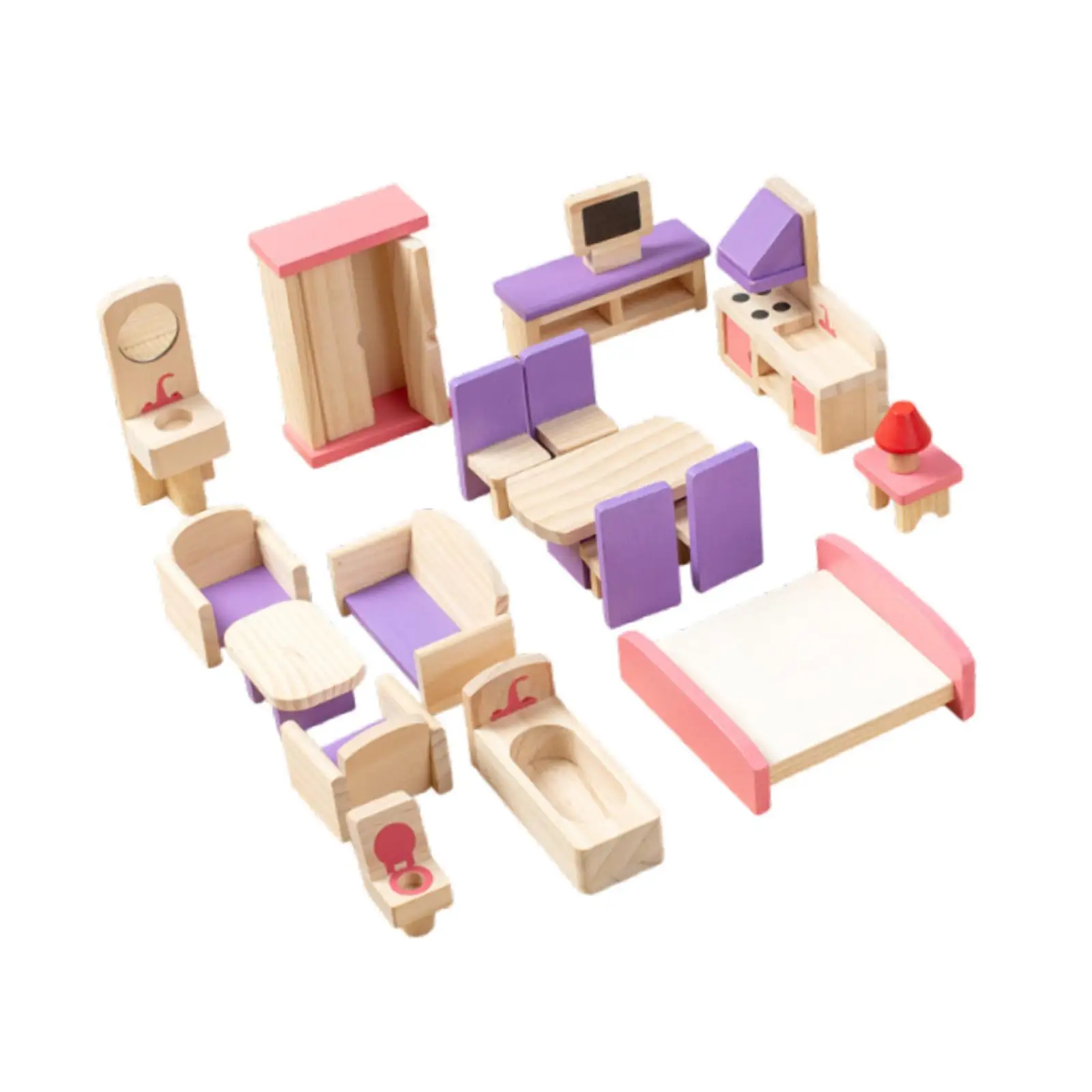 

19Pcs Wooden Dollhouse Furniture Set Doll House Furniture Toys Realistic Miniature Furniture for Children Boys Girls Toddlers