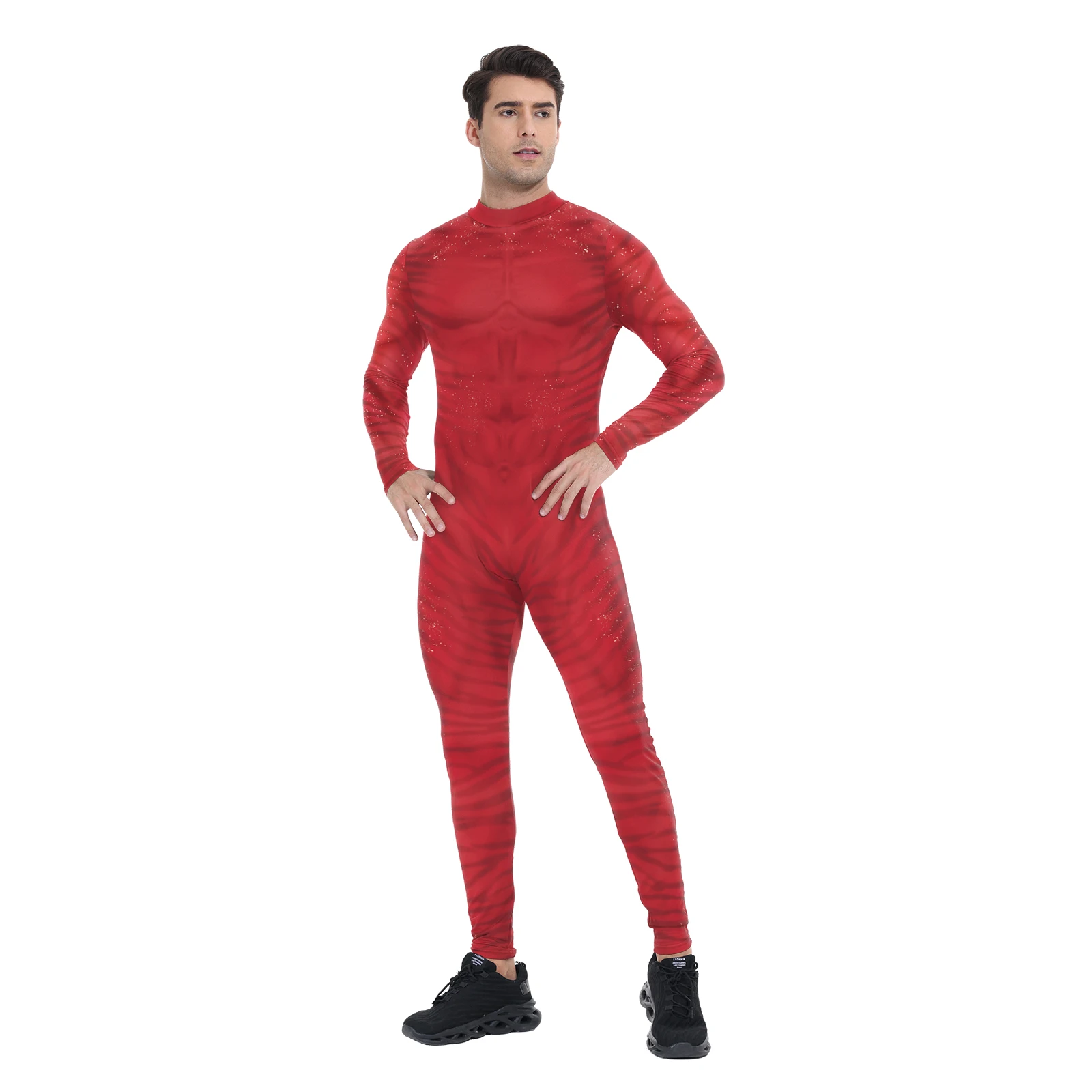 

Movie Avatar Fire and Ash Cosplay Costumes Halloween Party Disguise Print Jumpsuit Bodysuit Unisex Red Hero Carnival Zentai Suit