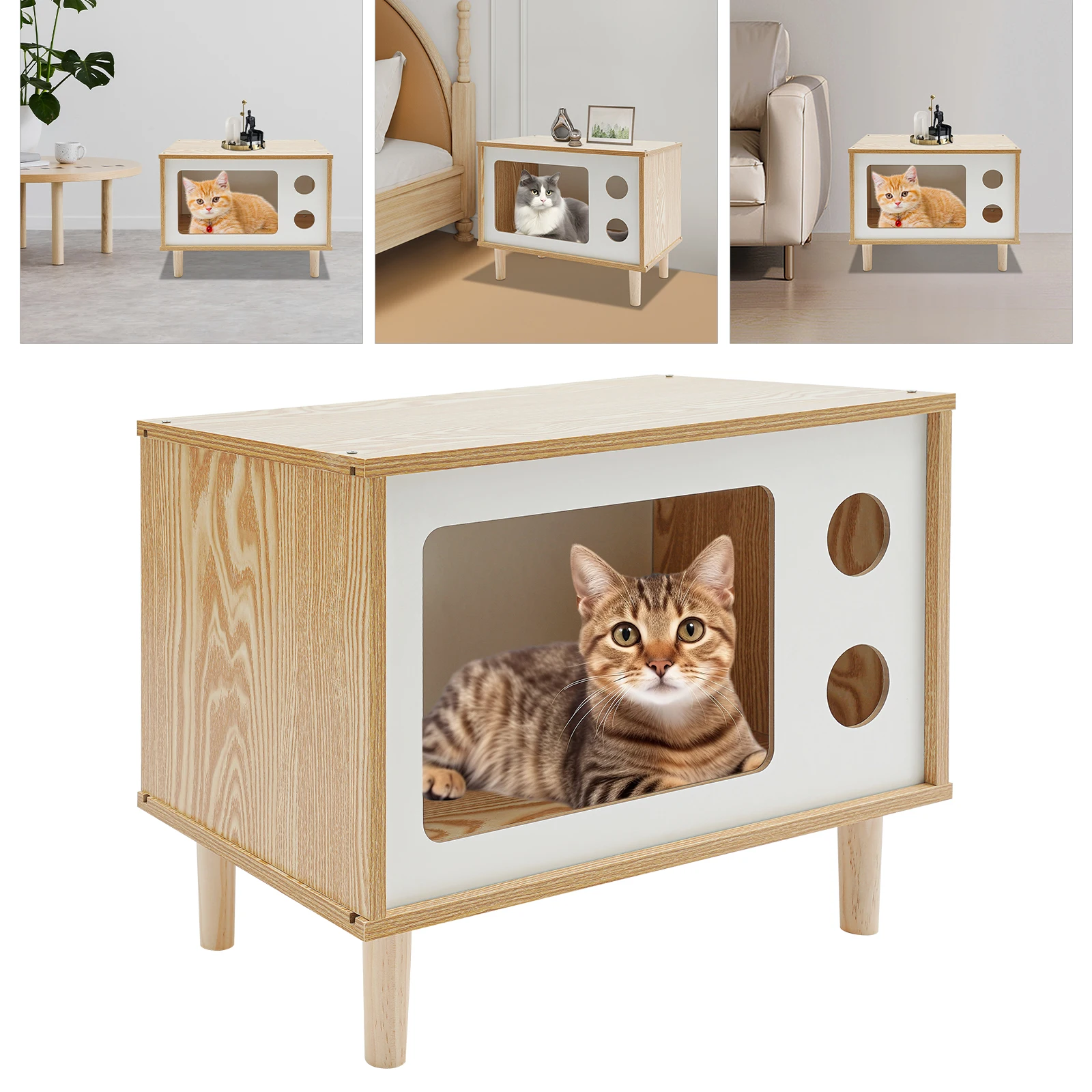 

Кровать для кошек в помещении для кошек/маленьких собак-1-1-1-1,7x11,4x15,7 дюйма, 2 отверстия + воздушный дизайн, модульная установка + противовожные ножки, подходят для современных домов