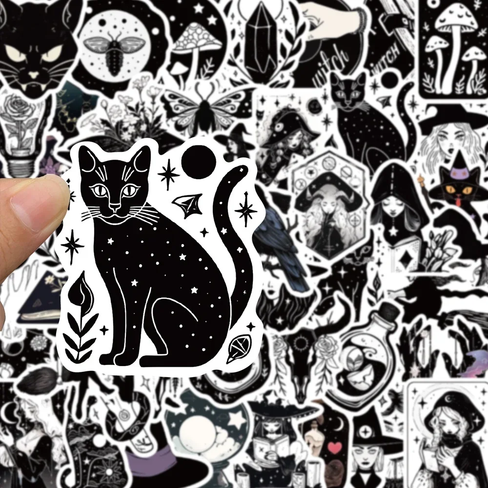 50 قطعة الكرتون أبيض وأسود القوطية الساحرة مقاوم للماء ملصقات الكتابة على الجدران لخوذة دراجة مقلمة الشارات متجر AnimeWorlds #5