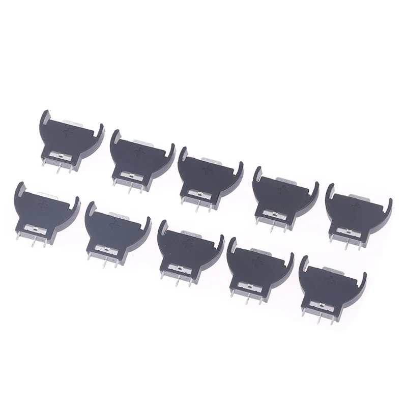 10PCS Black Plastic CR2032 2032 3V Half-Round Cell Coin Battery Socket Holder Case Module Battery Boxes Vertical Inline 3 Pins