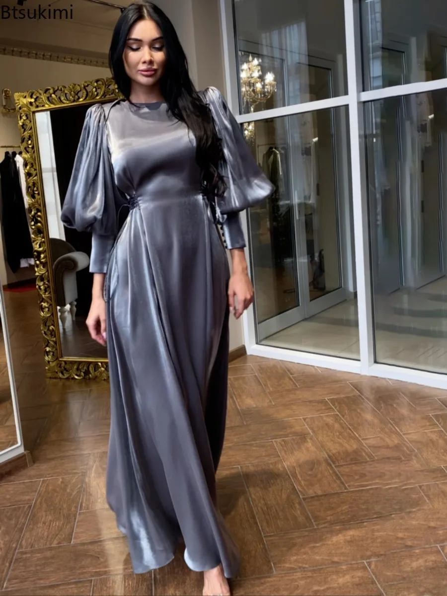 ชุดมุสลิมสําหรับผู้หญิงแฟชั่นซาติน Abayas Ramadan โมร็อกโก Maxi ชุด Saudi Arab Kaftan อิสลามดูไบ Elegant Robe 2025