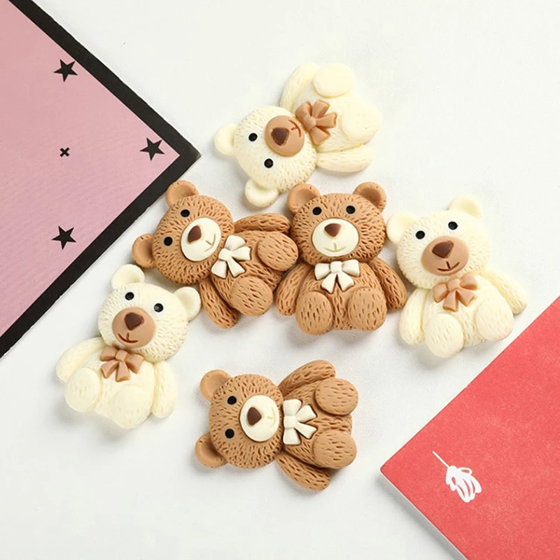 10Pcs Cute Cartoon Animal Resin Bear Bow Patch Charms For DIY Making Earrings Phone Case Decoration Water Cup Sticker No Hole