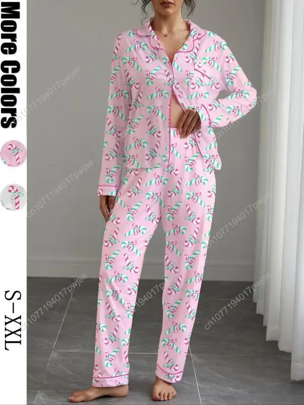 

Women's Christmas Pajama Set, Fitted Long Sleeve Shirt & Elastic Pants, Soft Stretchy Fabric, Casual Home Wear for All Seasons