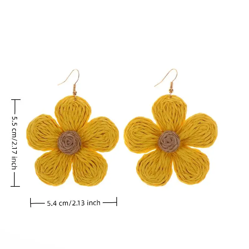 Exaggerated Handmade Retro Rattan Raffia Geometric Earrings Ethnic Style Summer