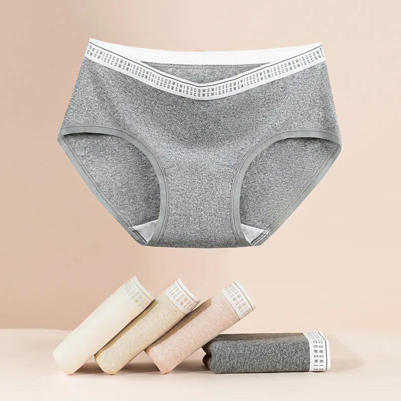 3PCS Women's Panties Soft Sexy Autumn Pure Cotton Underwear High Elasticity Briefs Mid-rise Breathable Comfortable Intimates