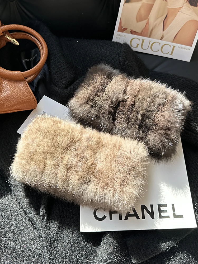 

Women Genuine Real Sable Fur Handmade Stretch Mink Fur Scarf Knit Headbands Girls Natural Fur Ring Cowl Snood Scarves Winter