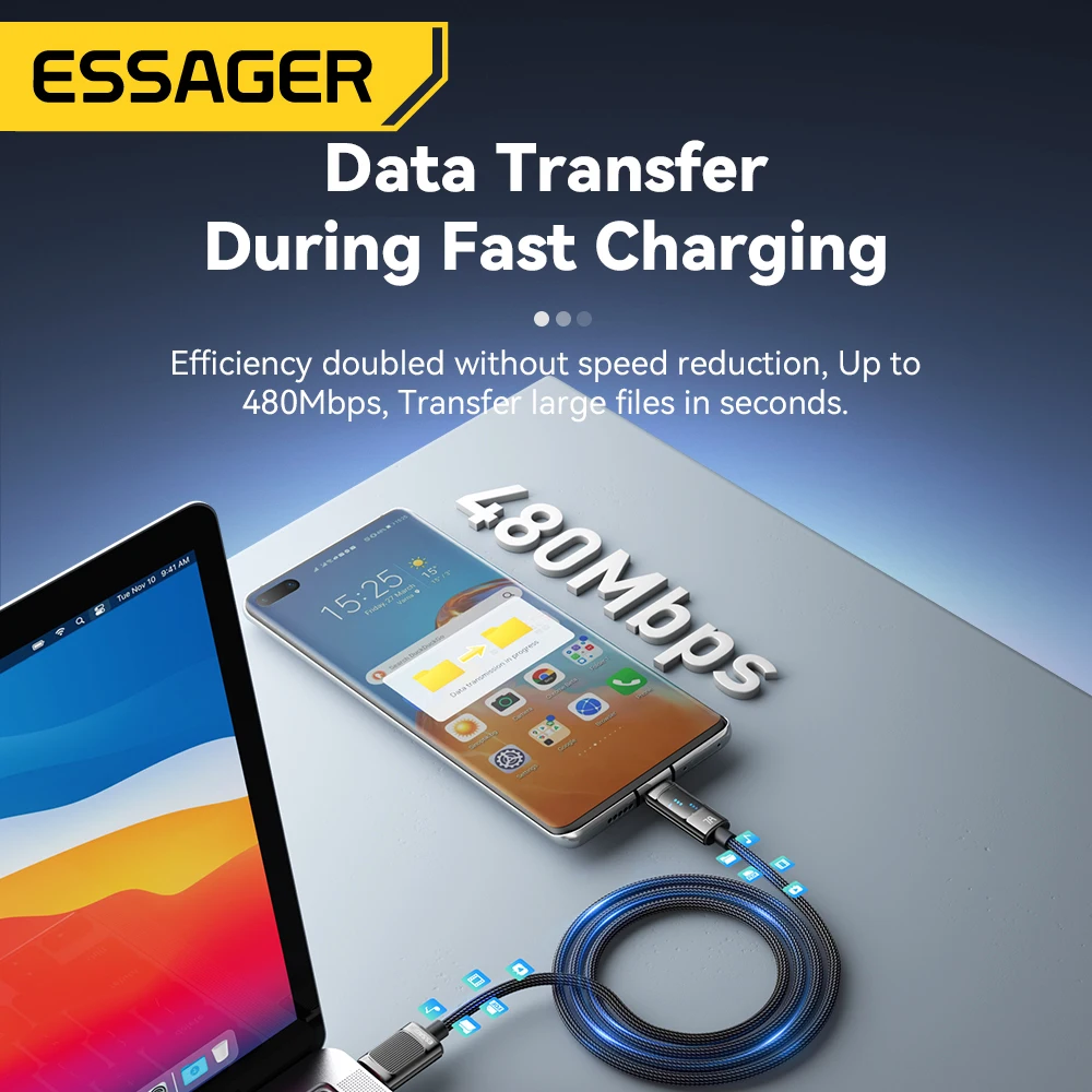Essager 7A USB نوع C كابل آيفون 15 برو ماكس 100 واط/88 واط شحن سريع USB C كابل الحبل ل Xiaomi هواوي الشرف ممن لهم Oneplus #5