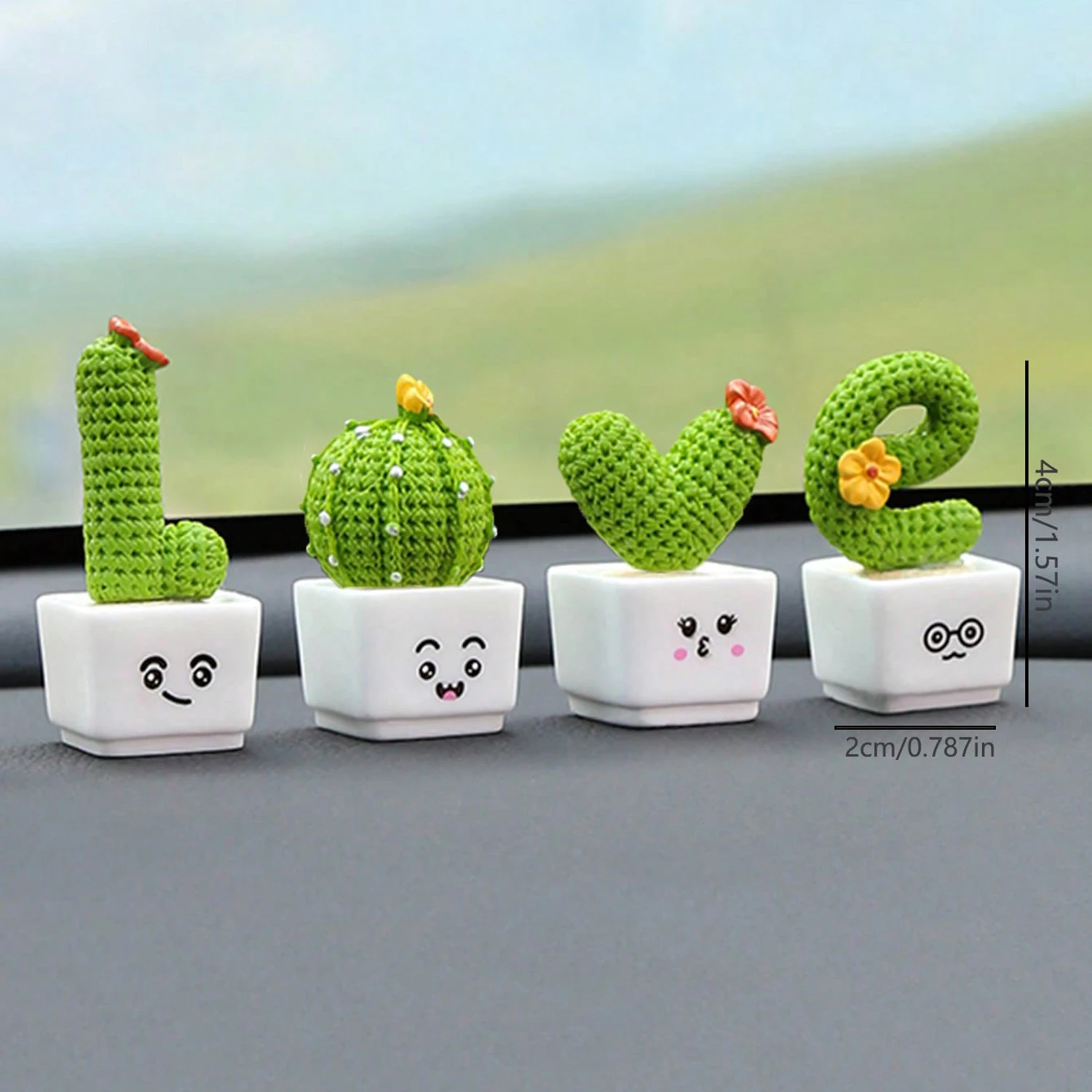 4pc/set Mini Simulation Succulent Cactus Resin Crafts Home Desktop Car Interior Decorative Ornaments