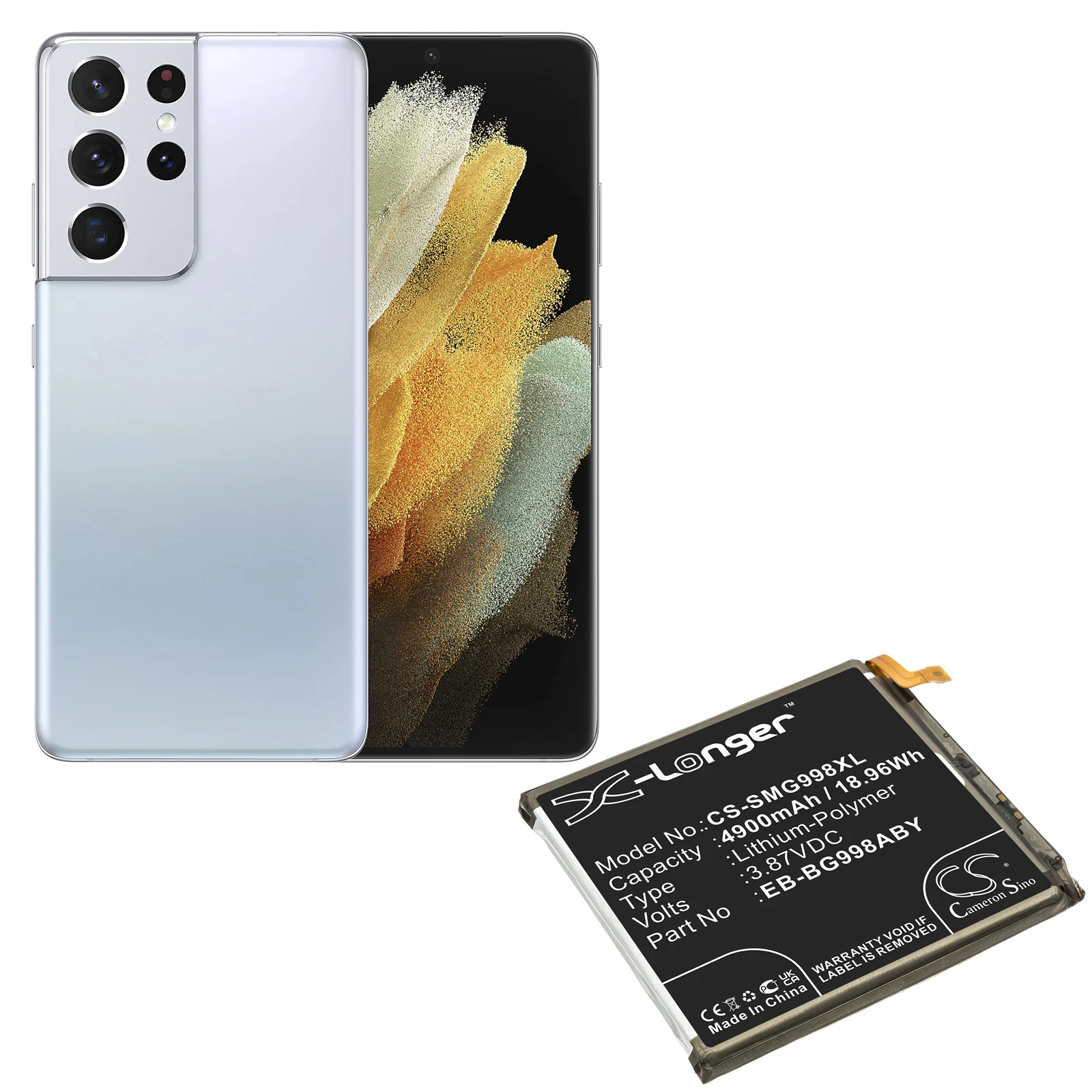 

3.87V 4900mAh Battery EB-BG998ABY for Samsung Galaxy S21 Ultra SM-G998N G9980 G998D SC-52B SGH-N748 G998W G998V G998U G998A