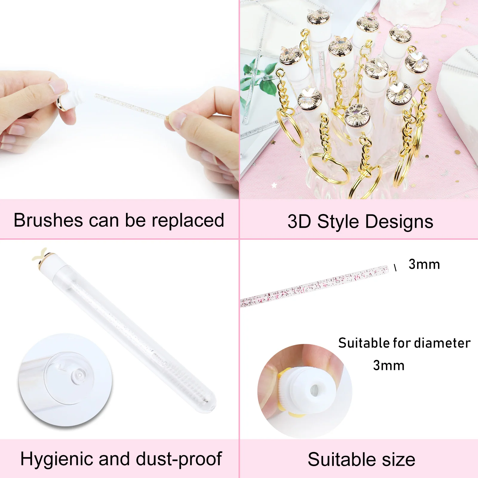 10 مجموعات عصا الماسكارا أنبوب مع سلسلة المفاتيح مجموعة فراشة ماسكارا فرش رمش Spoolies فرشاة ماكياج أداة قضيب