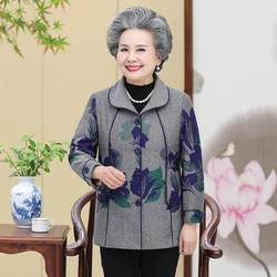 60-70 Year Old Grandma Autumn Coat Top Casual Long Sleeve  Middle-aged Women Spring Jacket Mother Overcoat 5XL W1452