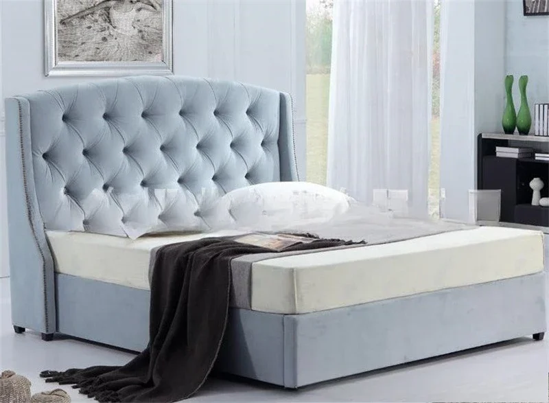 เตียงนอนไฮดรอลิกแบบมีกล่องเก็บของผ้าหุ้มสไตล์อเมริกัน ขนาด 1.5 * 1.8 เมตร พร้อมที่เก็บของสำหรับงานแต่งงาน