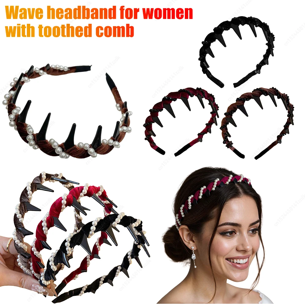 

Women Hairband Color Toothed Non-slip Wavy Head Hoop Combing Hairbands Headwear Sweet Headband for Face Wash Sports Hair Accesso