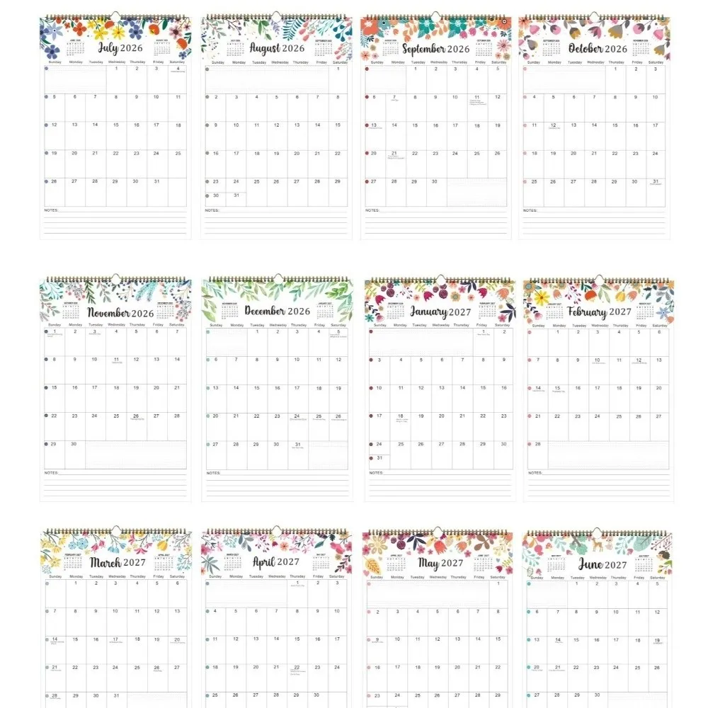 

Thick Paper English Calendar Hook Hanging Holidays Marked 18 Months Calendar Daily Study July 2026-December 2027 Wall Calendar