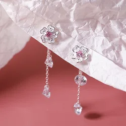 Korean Romantic Cherry Blossoms Flower Tassel Earring For Women Sweet Pink Tulip Opal Pearl Zircon Earring Trend Wedding Jewelry
