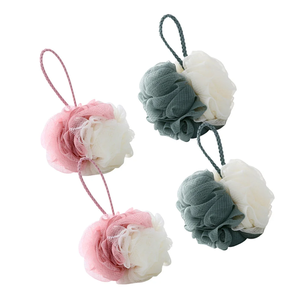 

4 pcs Bath Ball Large Double Color Mesh Sponge Shower Scrubber For Home Travel Nylon Pouf Body Wash Exfoliating Cleansing Tool